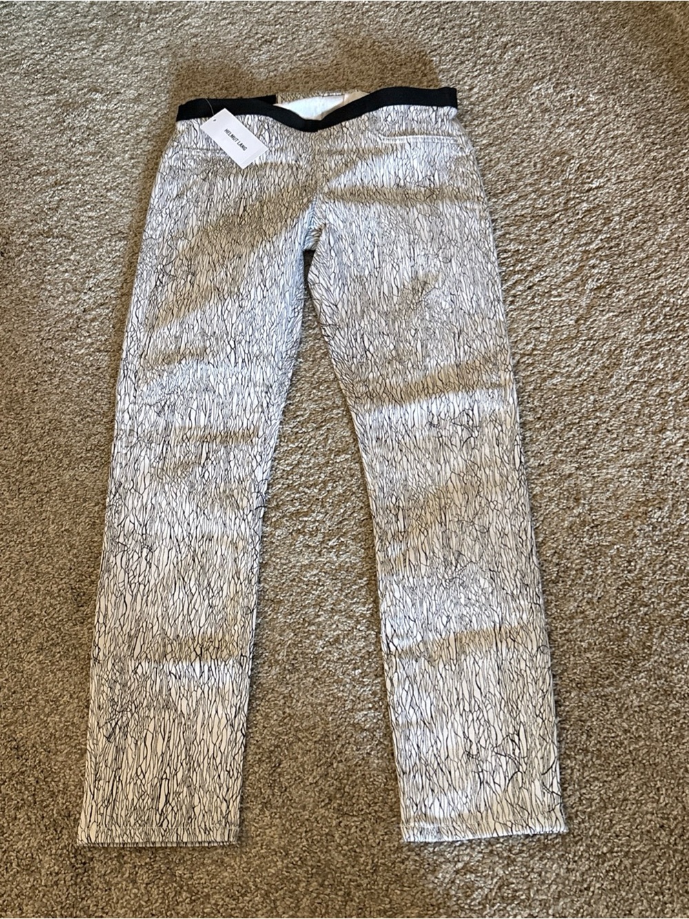 Helmut Lang Black & White Skinny Jeans with Scribble Print